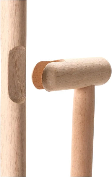 Beech Wood Broom & Standing Metal Dust Pan, Natural & Black