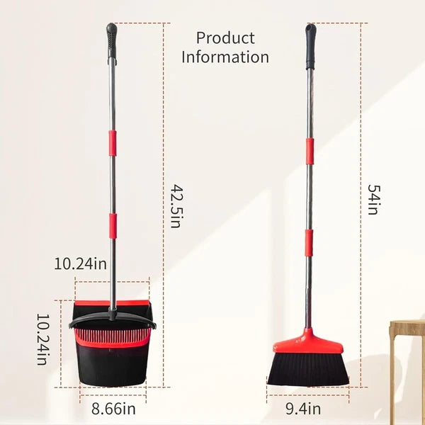 Broom with Dustpan Combo Set 54" Long Handle Adjustable