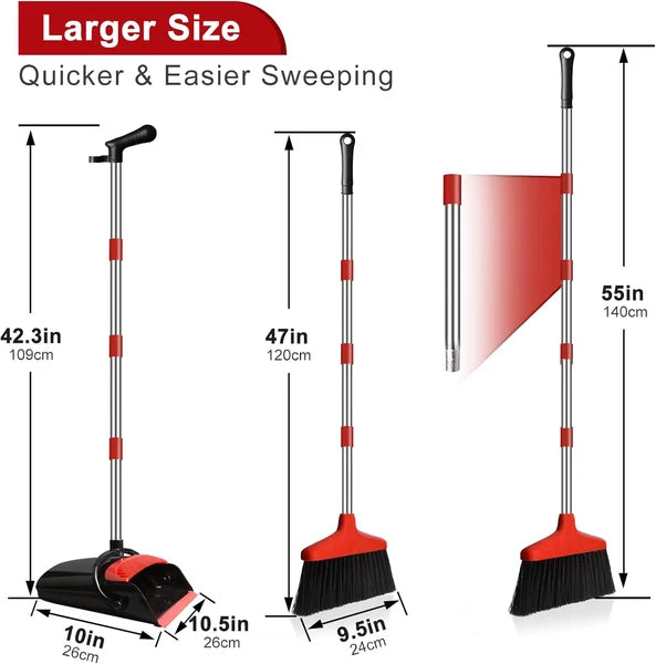 Broom and Dustpan Set for Home, Upright 55" Long Handle Broom with Dustpan Combo