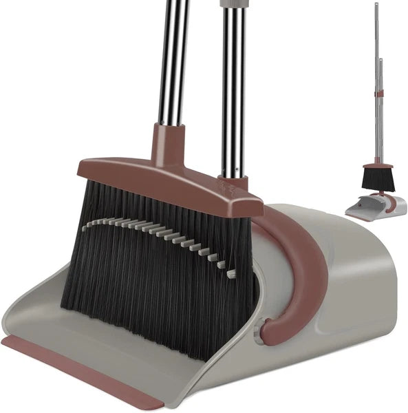 Broom & Dustpan Combo Set - 50.6" Long Handle, Upright, 4X More Pet Hair Removal