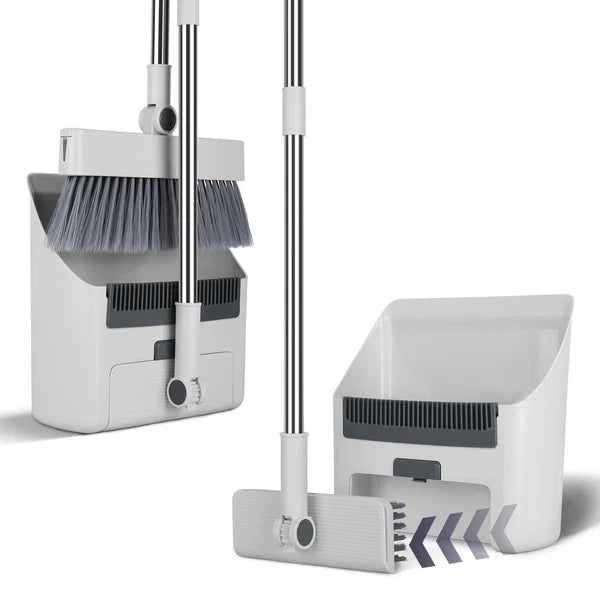 Broom & Dustpan Set W/ Squeegee for Home Upgrade 4 In 1 Upright Stand Up DustPan