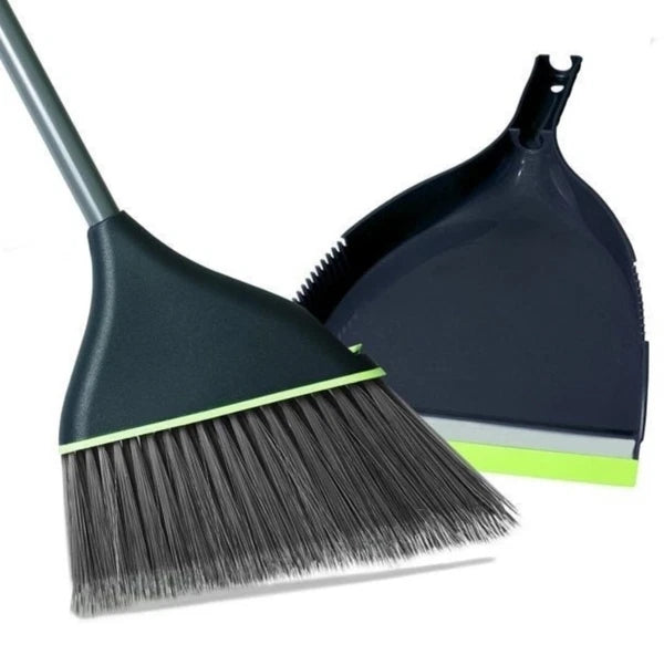 Guay Clean Angled Broom and Dustpan Set with Adjustable Handle - Easy Sweeping