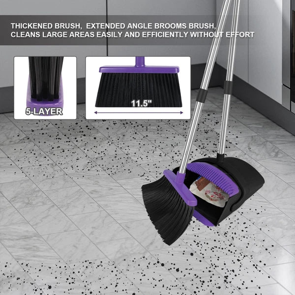 Broom with Dustpan Combo Set, 51" Household Dustpans and Broom, Standing Dust...