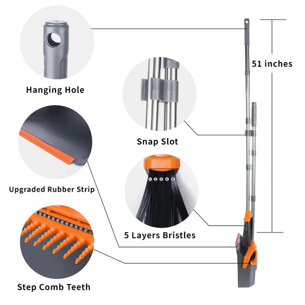 Broom And Dustpan Set Large Brooms And Dust Pans With 51'' Long Handle Upright B