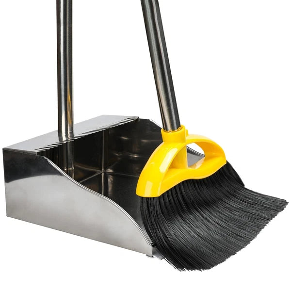 Broom and Dustpan Set for HomeSoft Bristles Indoor Kitchen Broom with Stainle...