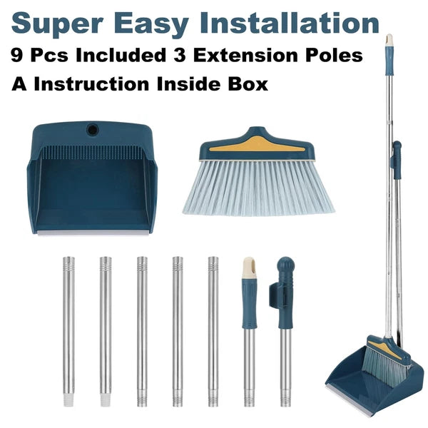 Broom with Dustpan Combo Set Long Handle and Sturdy Wide for Home Office Kitchen