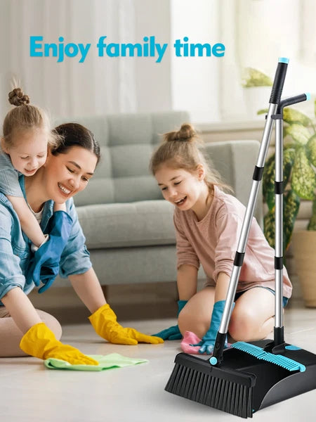 Broom and Dust Pan Combo, Steel Broom and Dustpan Set for Home