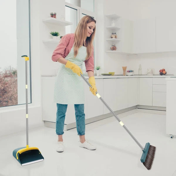 57'' Broom and Dustpan Set for Home, Efficient Cleaning Teeth Dustpan, Long Hand