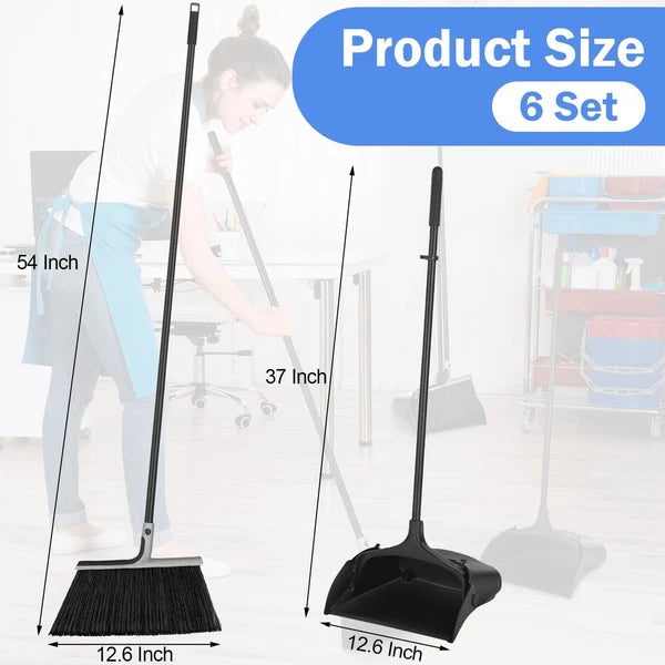 6 Set Broom with Dustpan Combo Set with 54 Inch Long Handle Commercial Lobby ...