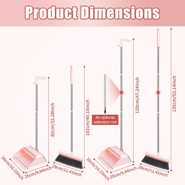 Broom and Dustpan Set with Dustpan Teeth Self Cleaning