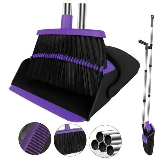 Broom with Dustpan Combo Set, 51" Household Dustpans and Broom, Normal Purple