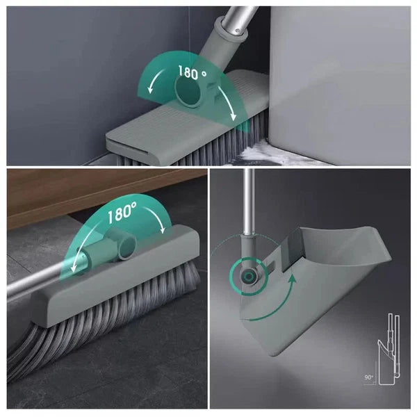 3-in-1 Broom & Dustpan Set with Long Handle - Home Cleaning Tools Sturdy Comb