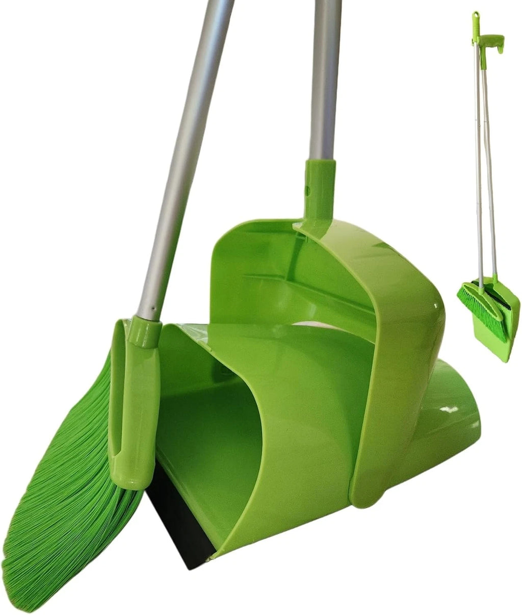 Broom and Dustpan Set for Home, Angled Broom and Upright Dustpan with Extendable