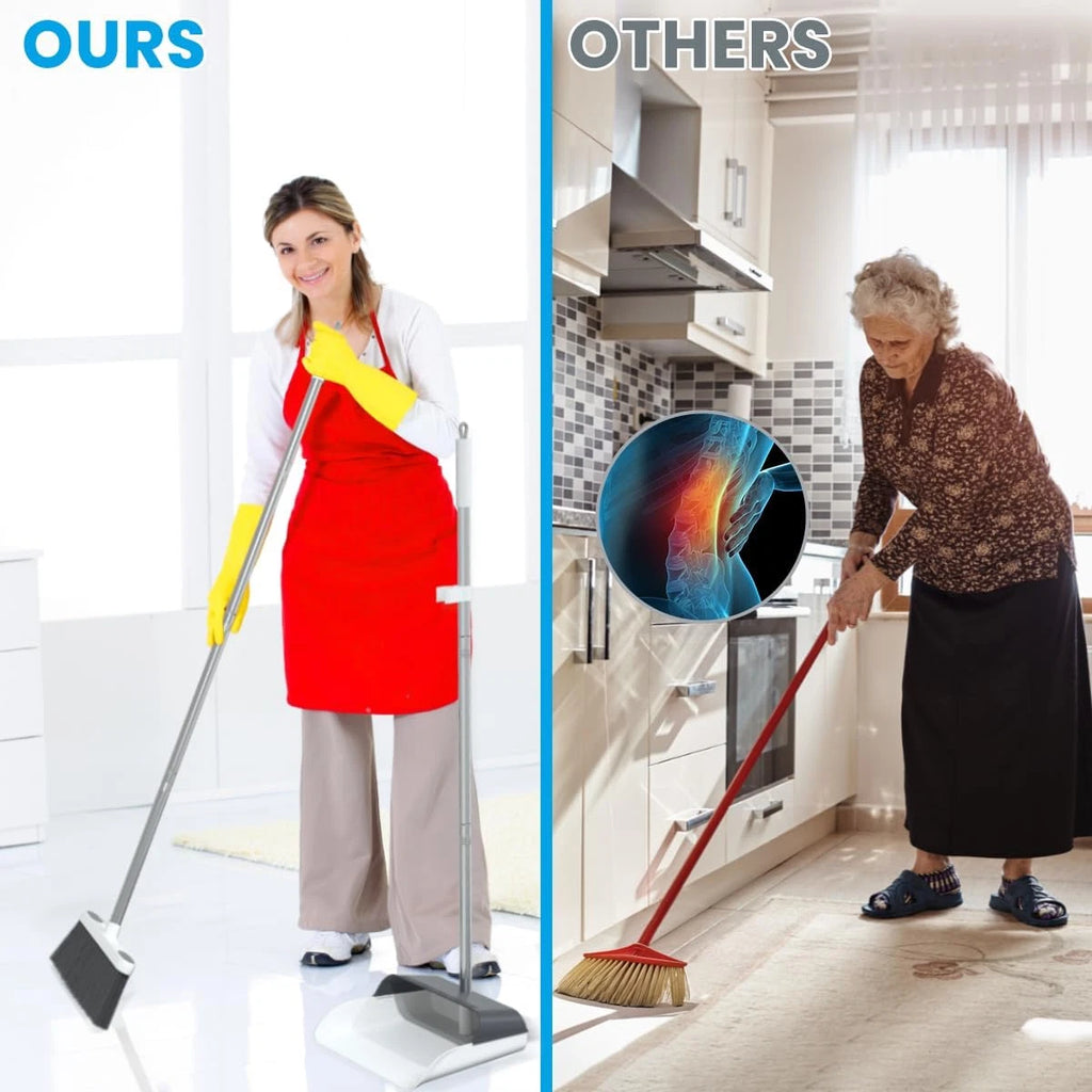 Stand up Dustpan and Broom Set 50” Long Handle Broom with Dust Pan, 20° Angled