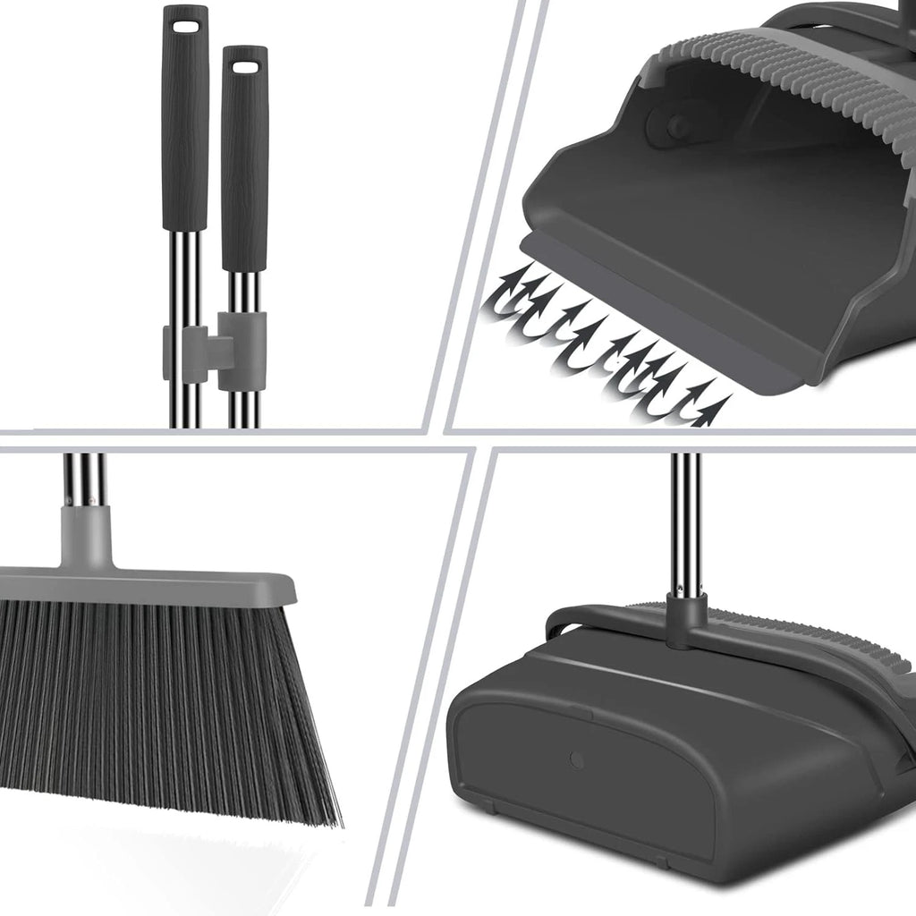 Broom and dustpan set, with brooms and dustpans that can be used upright