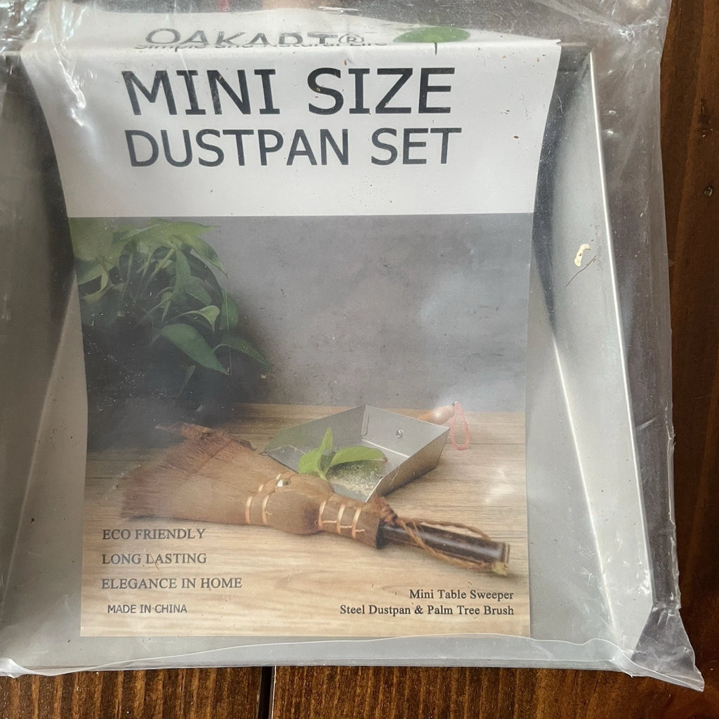 Mini Metal Dustpan Brush Set Natural Bristle Hand Broom Fireplace Woodstove