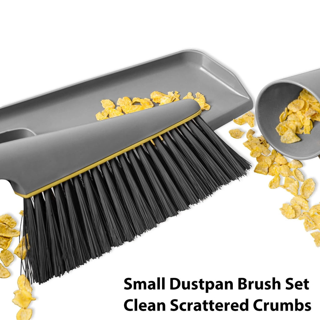 Small Broom and Dustpan Set Hand Mini Dust-Pan and Brush Handheld Gray