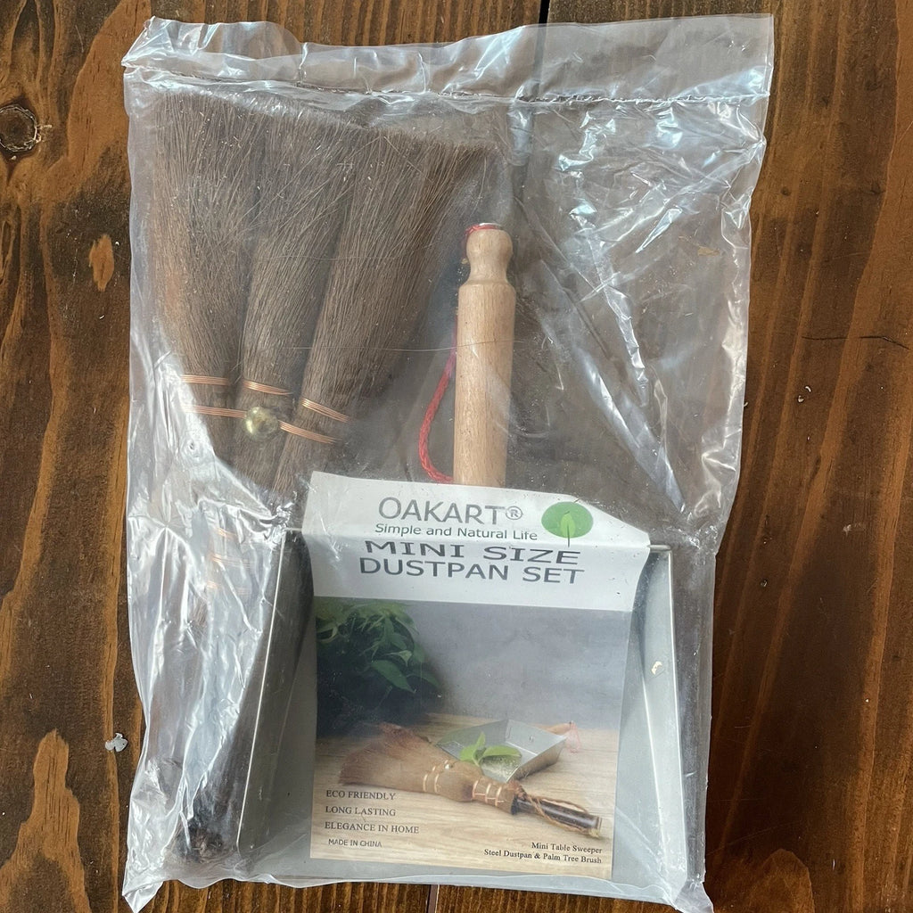 Mini Metal Dustpan Brush Set Natural Bristle Hand Broom Fireplace Woodstove