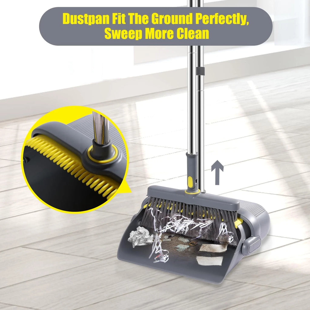 Broom and Dustpan Set with 54" Long Handle, Windproof Stand Up Dustpan with B...