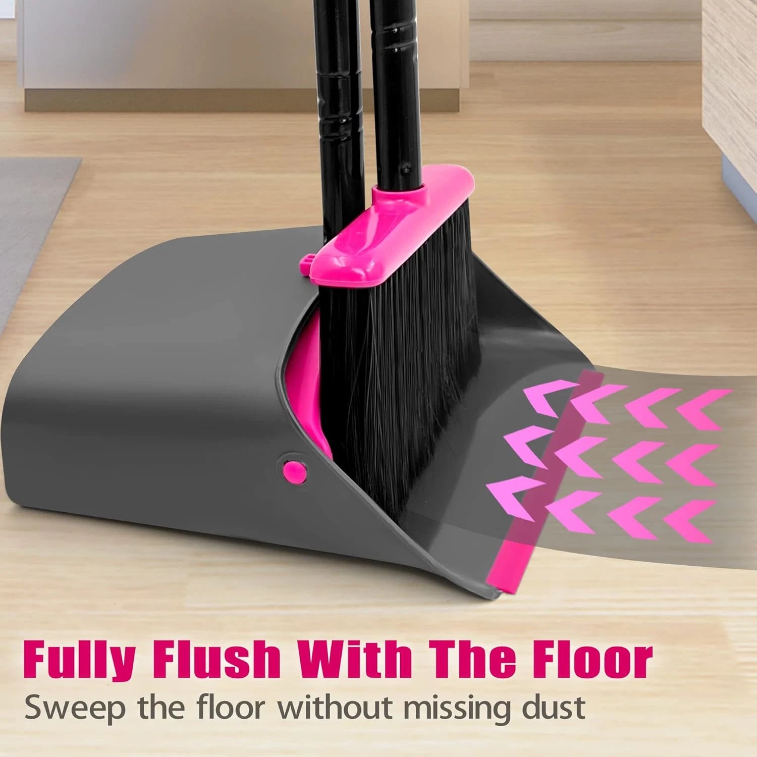 Broom with Dustpan Combo Set, Long Handle Lightweight Indoor Broom Set