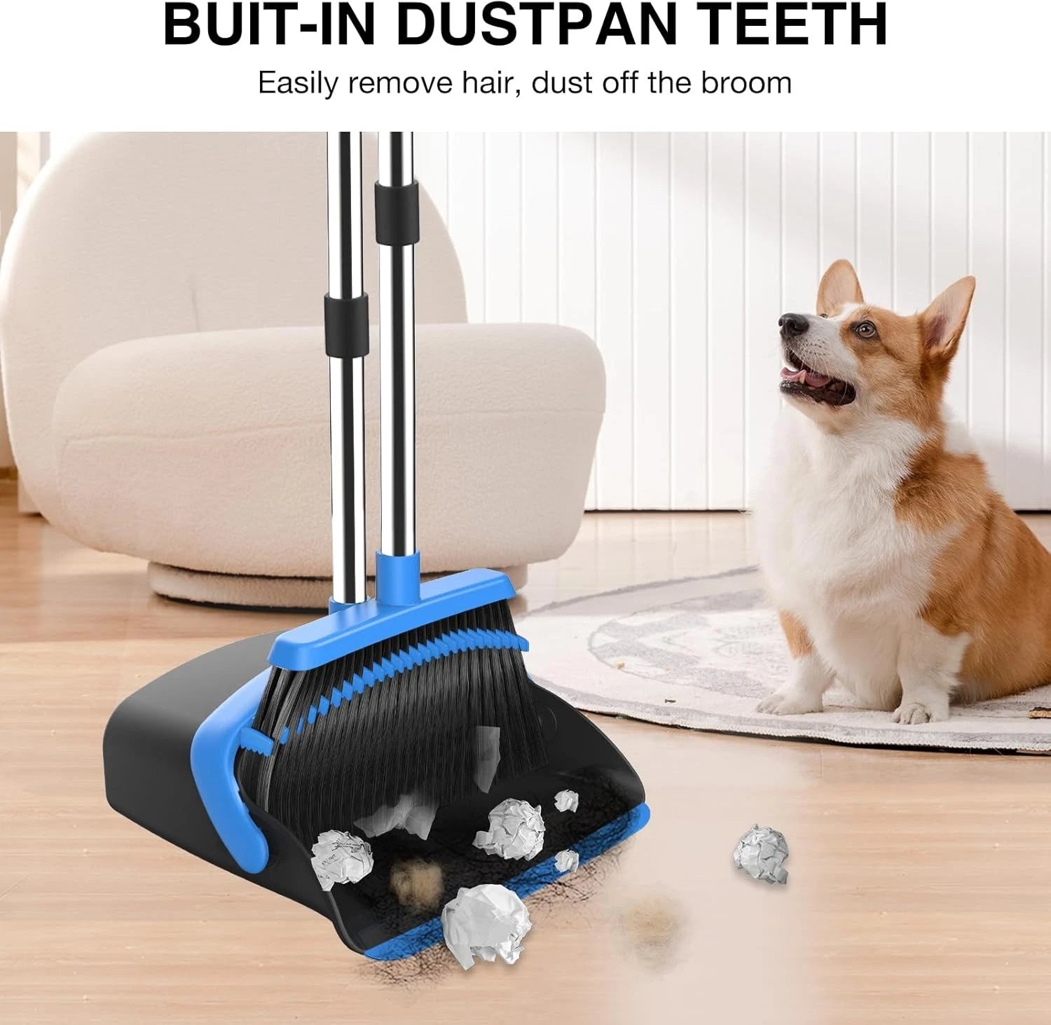 Broom dustpan set, adjustable handle broom dustpan combination