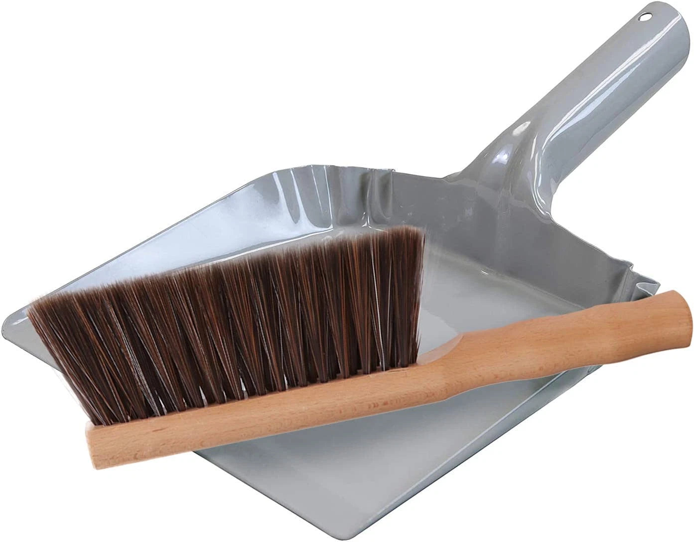 Heavy Duty Metal Dust Pan and Brush Set Wooden Broom Portable Cleaning Tools