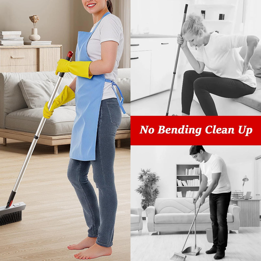 Broom with Dustpan Combo Set 50” Adjustable Long Handle 180 Degree Rotating B...