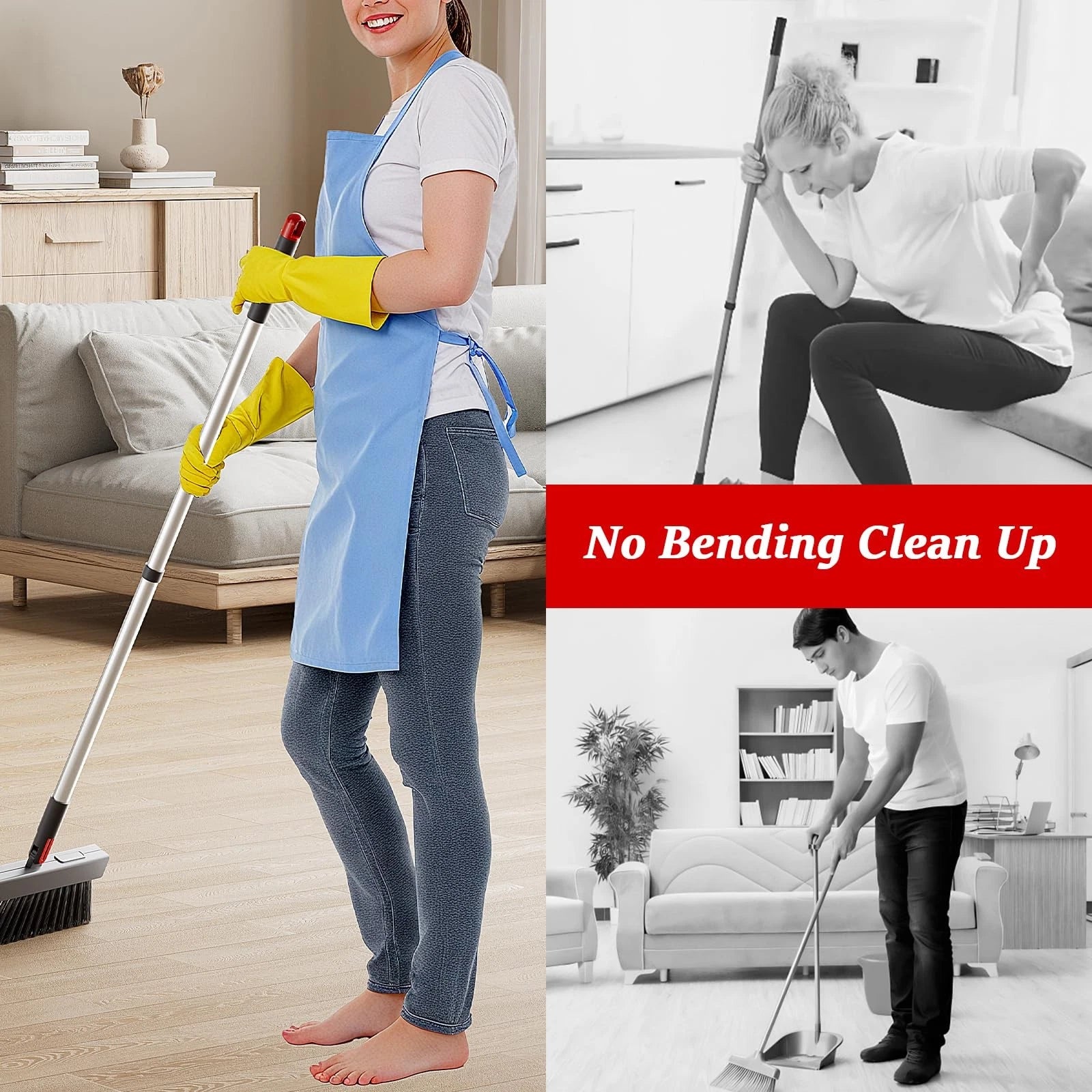 Broom with Dustpan Combo Set 50” Adjustable Long Handle 180 Degree Rotating B...