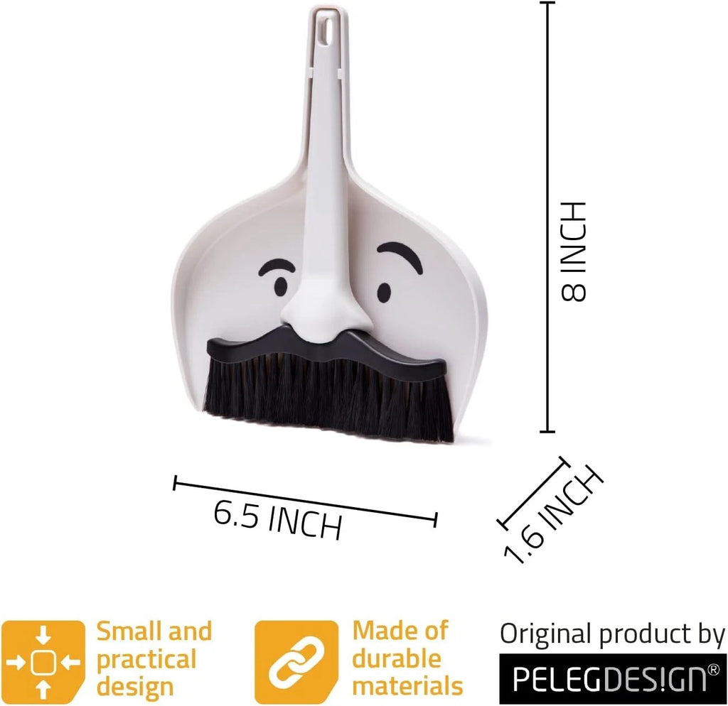 Dustache Small Dustpan and Brush Set Mini Broom and Dustpan Set Mustache Design