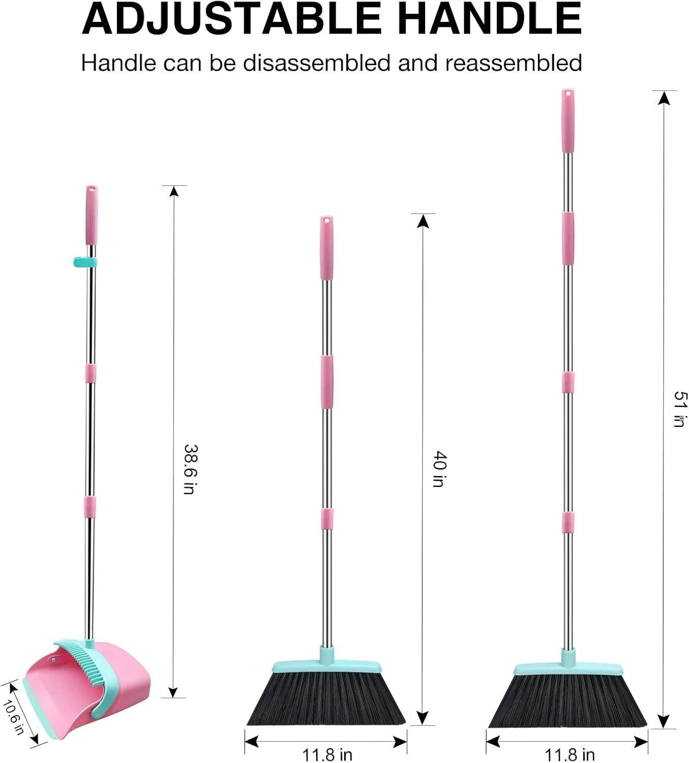 Broom dustpan set, adjustable handle broom dustpan combination