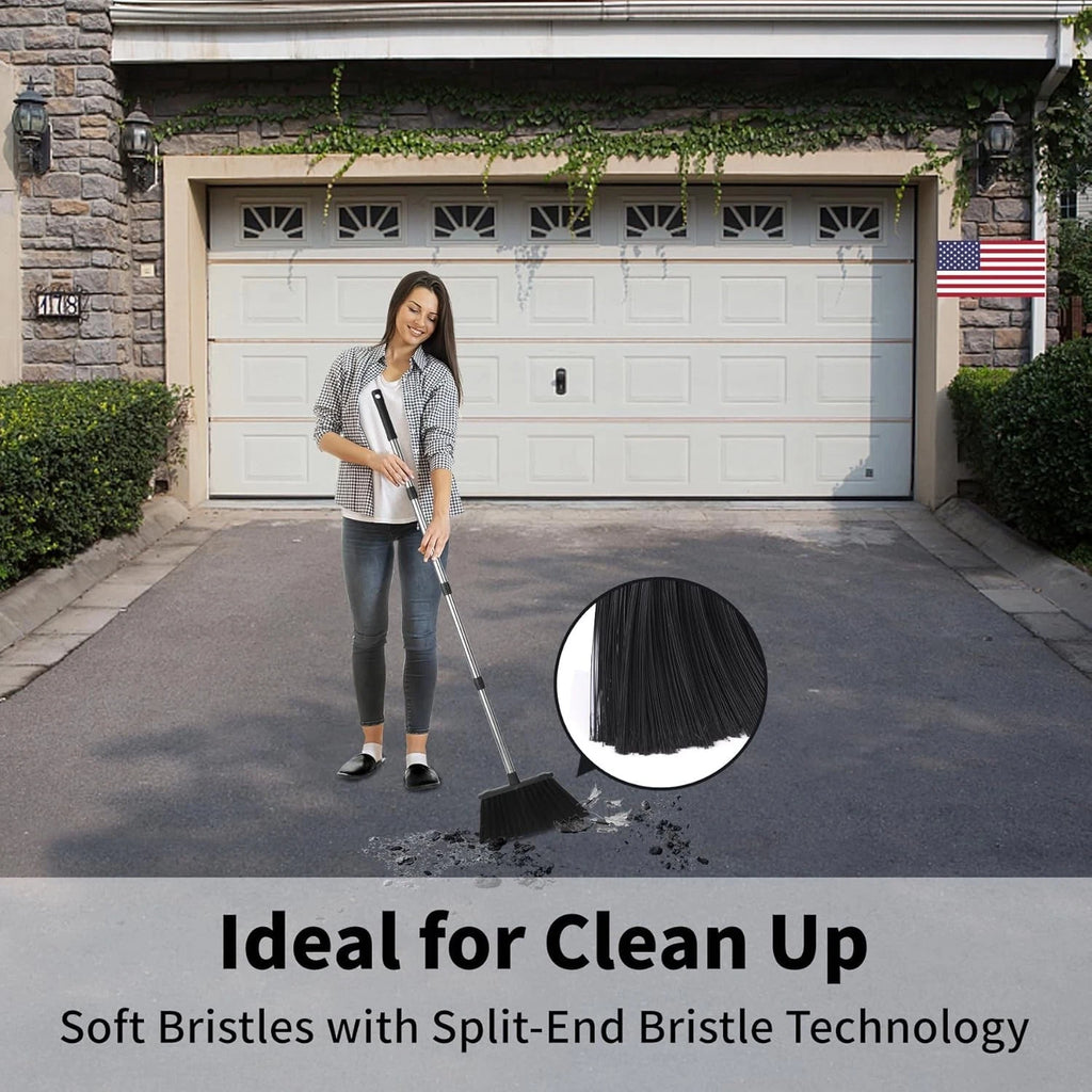 Heavy Duty 3-Pack Broom with Long Handles and Smart Dustpan - Time-Saving Design