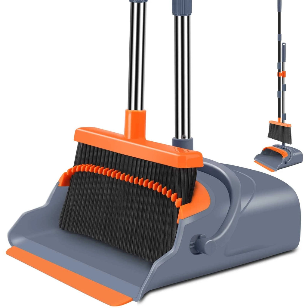Upgrade Broom and Dustpan Set Self-Cleaning with Teeth Indoor&Outdoor Sweeping