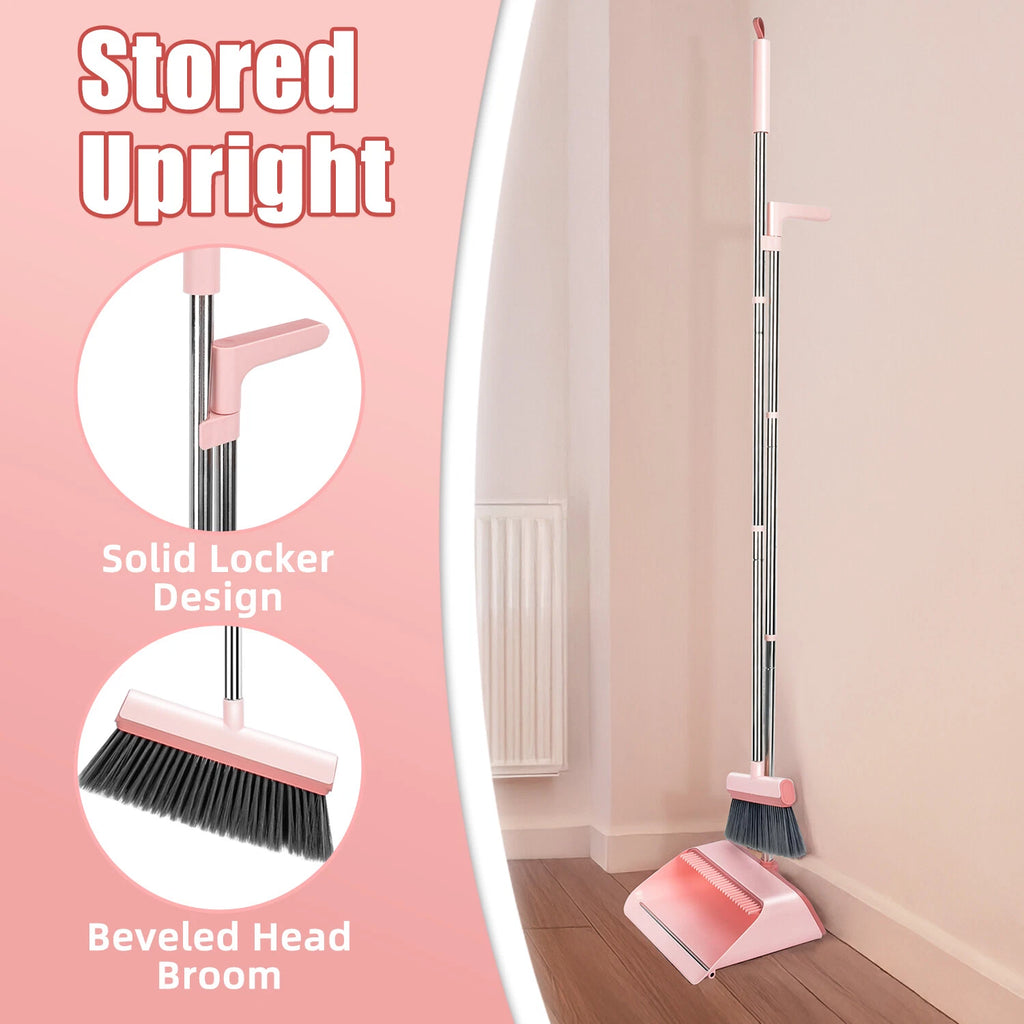 Broom and Dustpan Set with Dustpan Teeth Self Cleaning