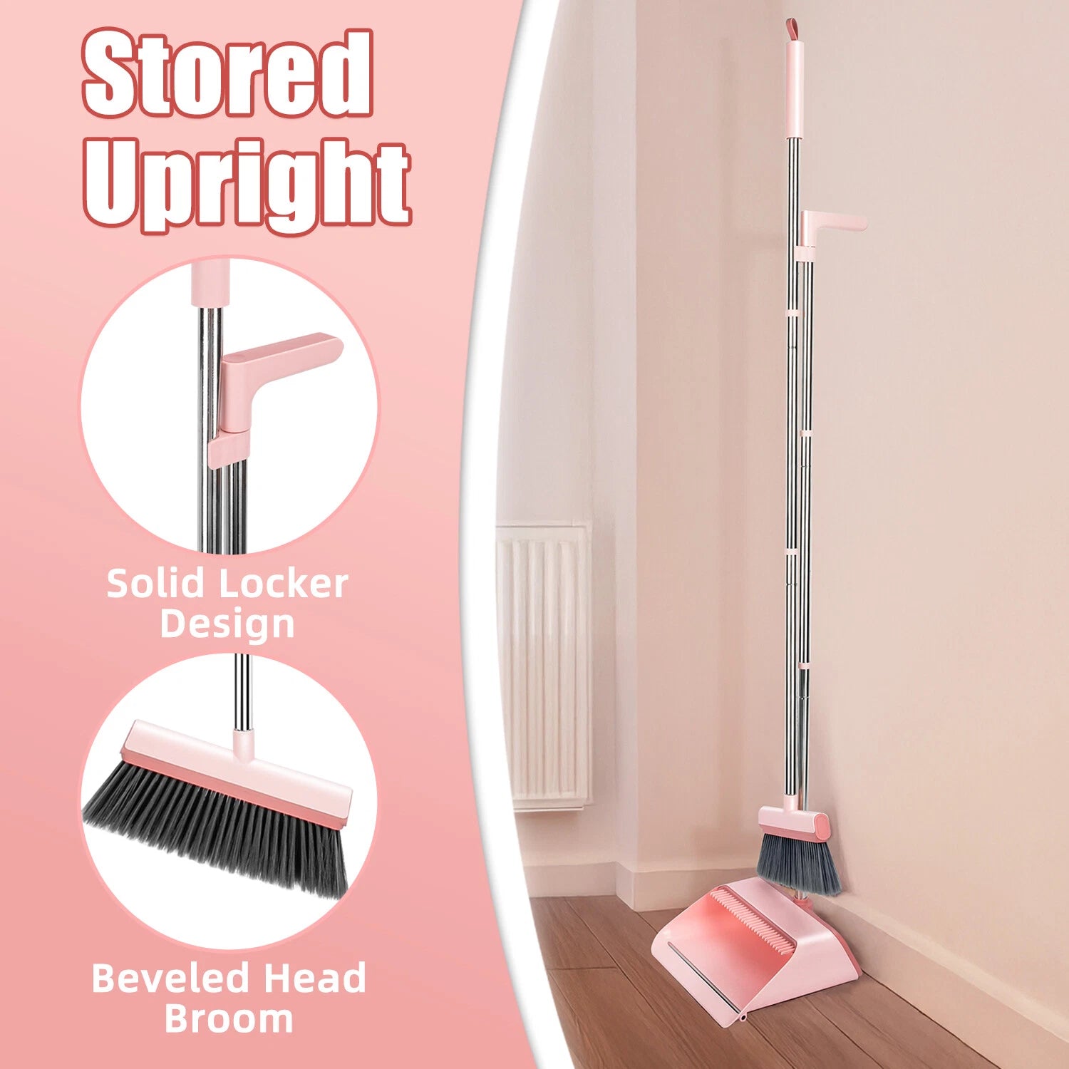 Broom and Dustpan Set with Dustpan Teeth Self Cleaning