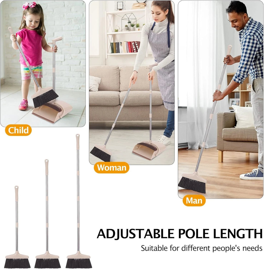 Broom and Dustpan Set with Long Handle Upright Standing Sweep Combo Home Office