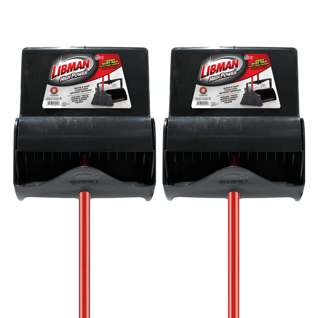 Commercial 919 Lobby Dust Pan and Broom Set (Open Lid), Black/Red (Pack of 2)