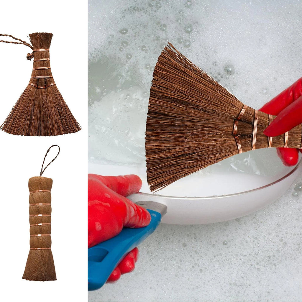 Mini Dustpan And Brush Set Handmade Natural Palm Broom Mini Size Dust Brown