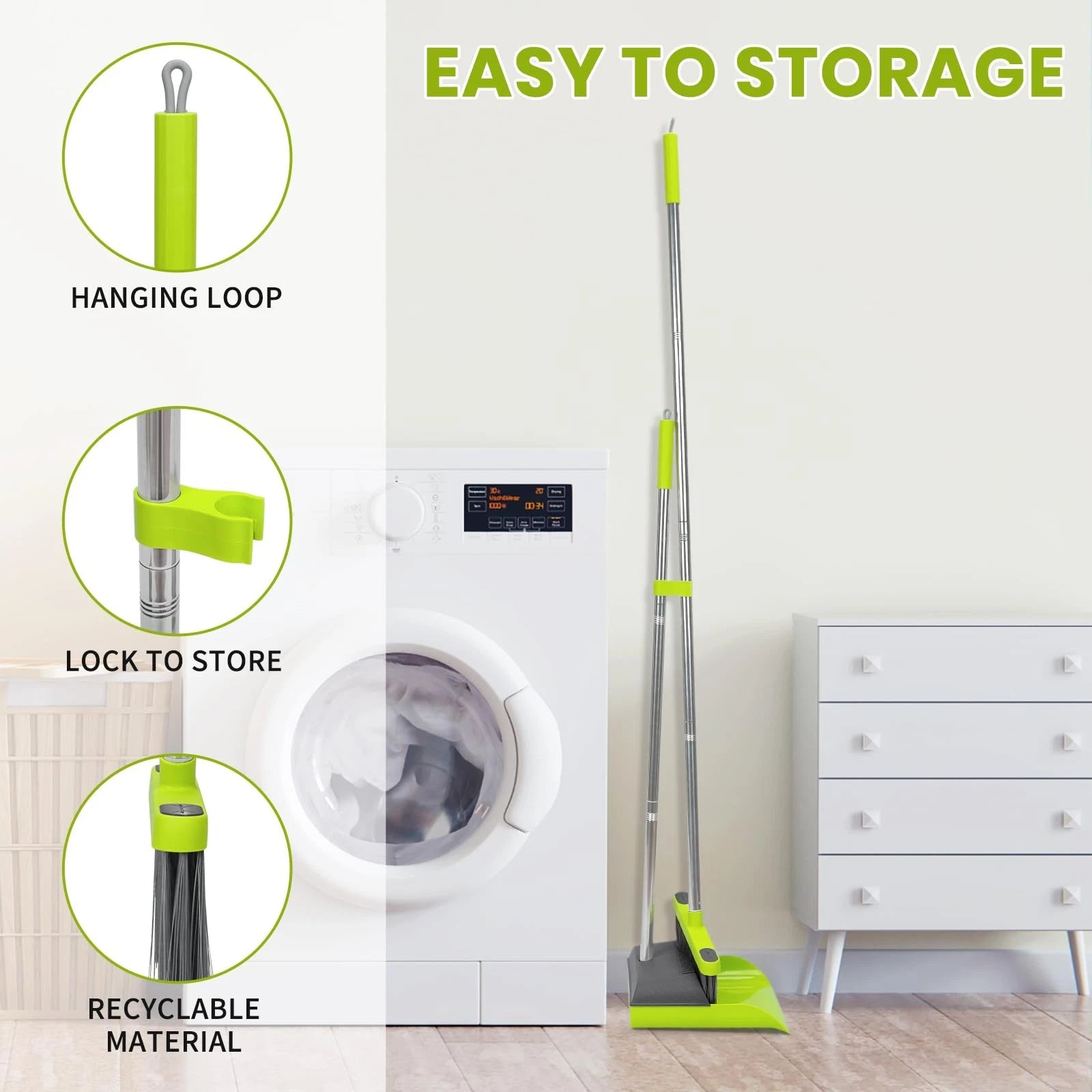 Broom and Standing Dustpan Set 50” Angle Broom with Long Handle Dust Pans for...