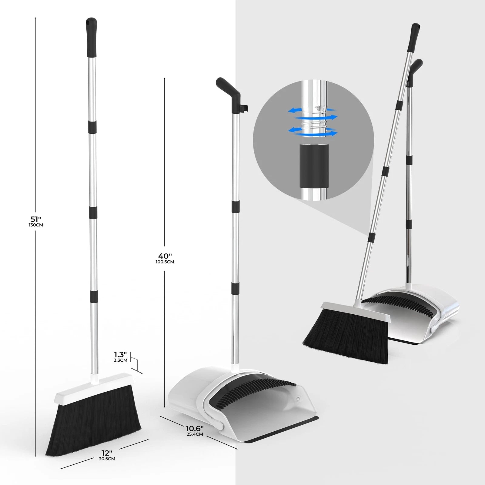 ,Broom and Dustpan Set for Home - Premium Long Handled Broom Dustpan Combo - ...