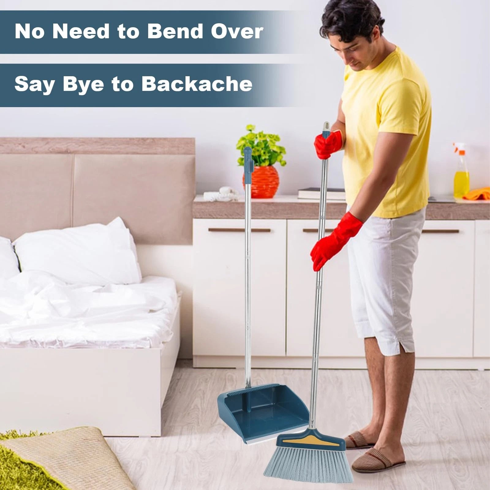 Broom with Dustpan Combo Set Long Handle and Sturdy Wide for Home Office Kitchen