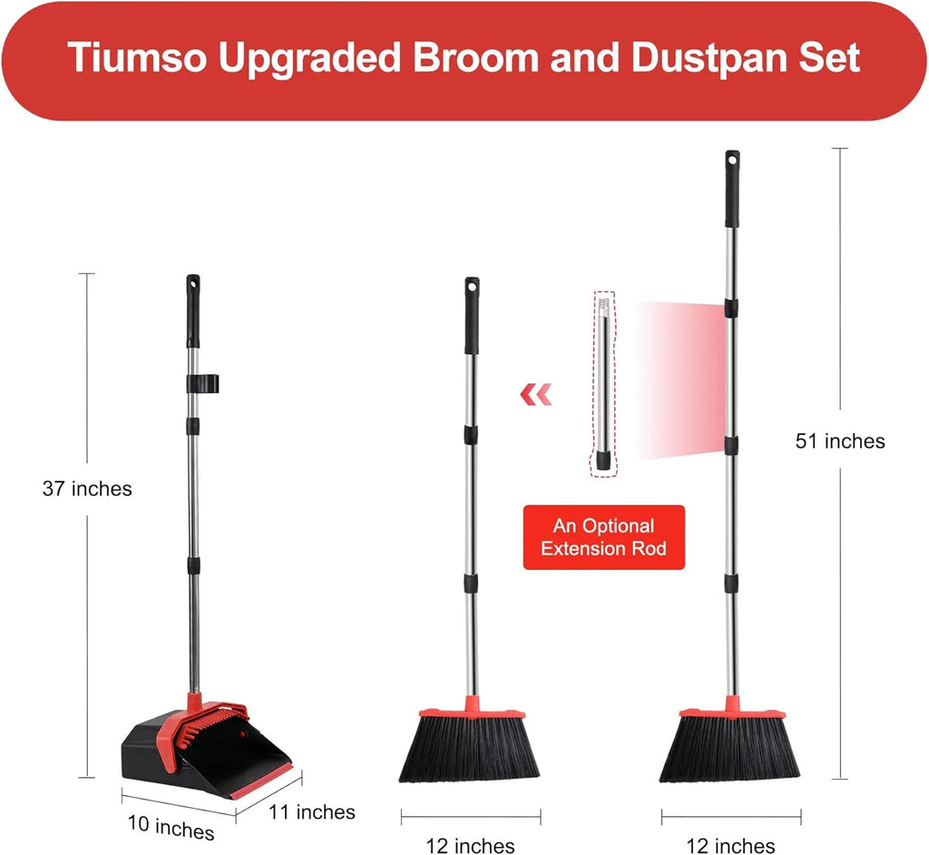 Upgrade Broom with Dustpan Combo Set, Broom and Dustpan Set with 51'' Long Handl