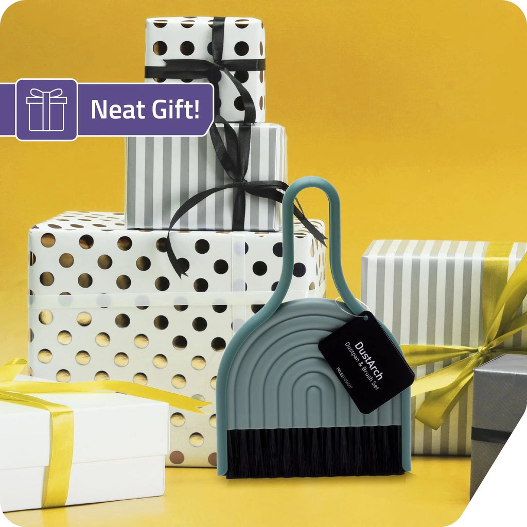 DustArch - Mini Dustpan and Brush Set Small and Broom with Modern Charm Handheld