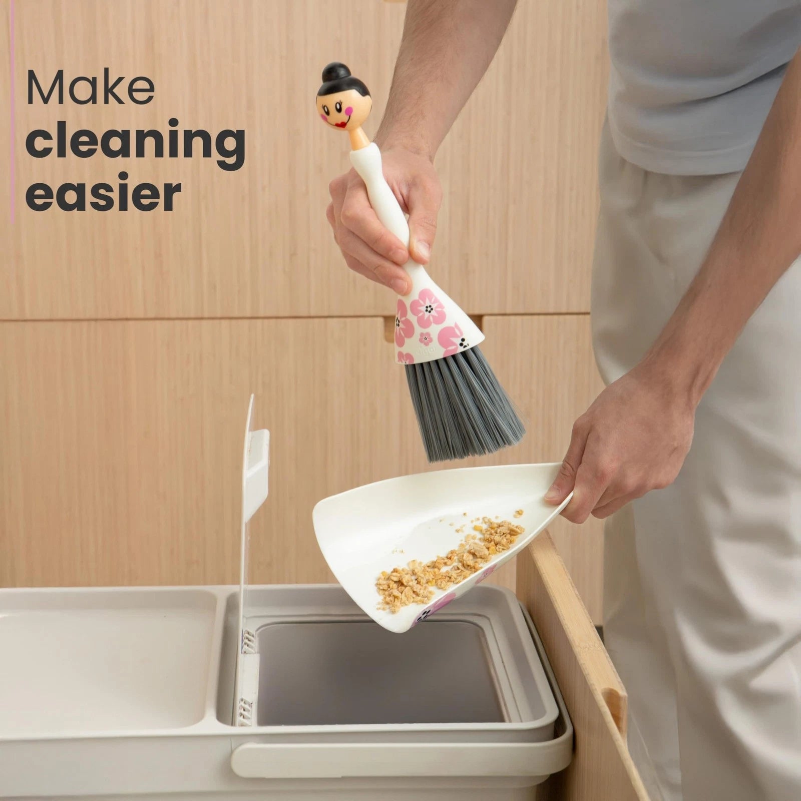 Mini Broom and Dustpan Set White Small Portable for Dust Pet Hair Car Camping