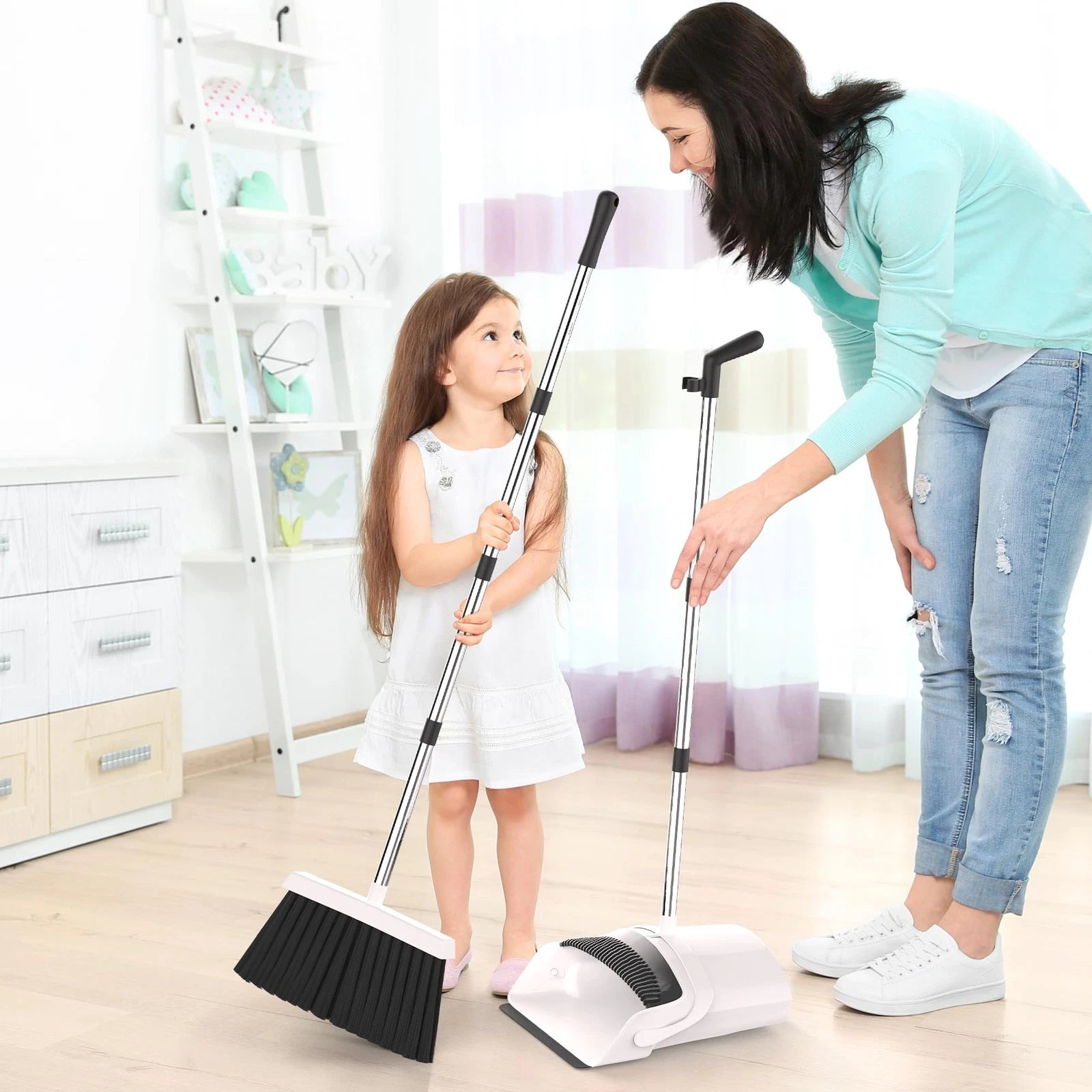 ,Broom and Dustpan Set for Home - Premium Long Handled Broom Dustpan Combo - ...