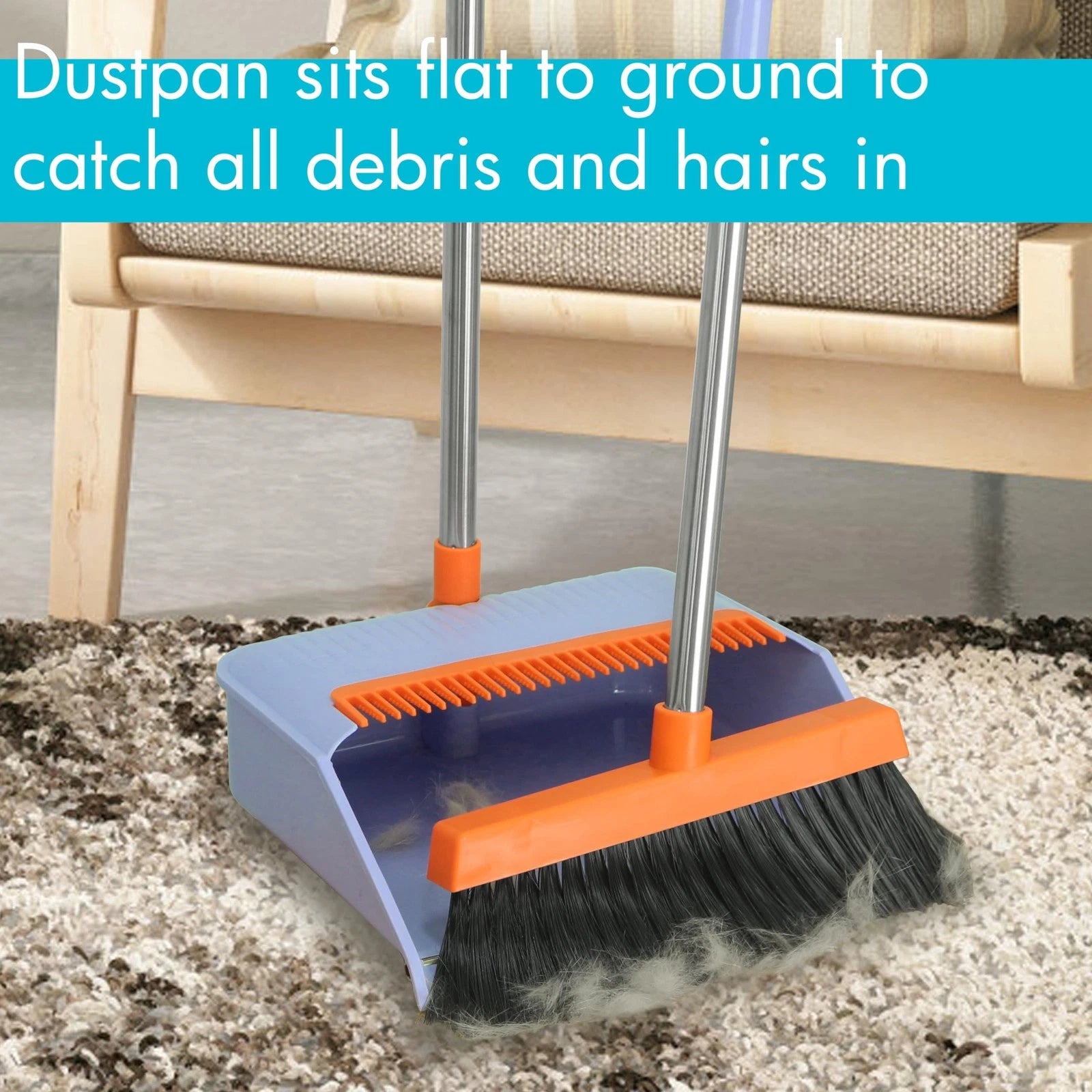 2-Pack Broom and Dustpan Set for Sweeping Indoor, Broom Dustpan with 48" Long...