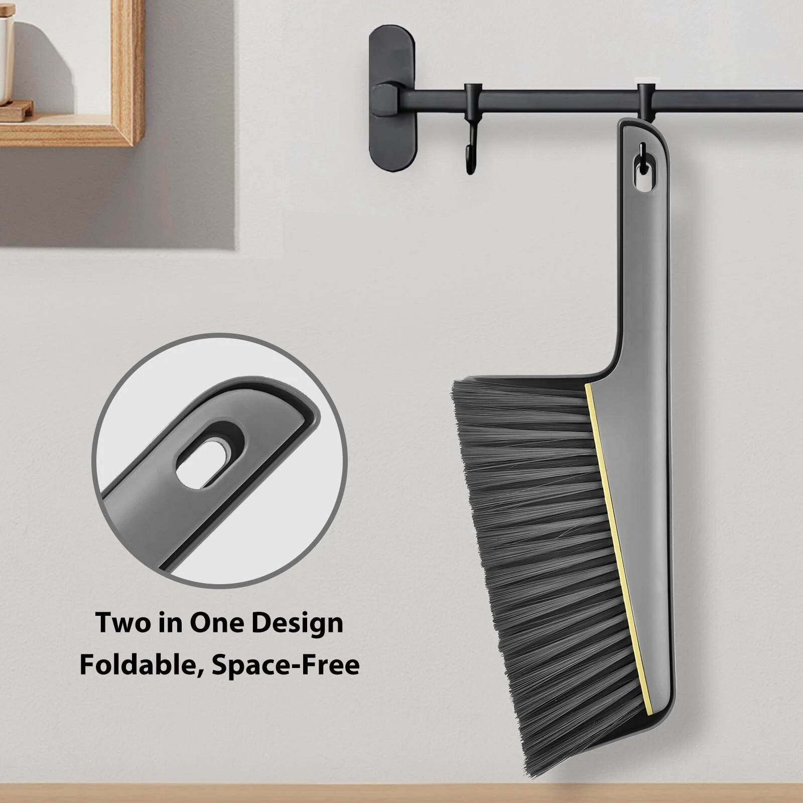 Small Broom and Dustpan Set Hand Mini Dust-Pan and Brush Handheld Gray