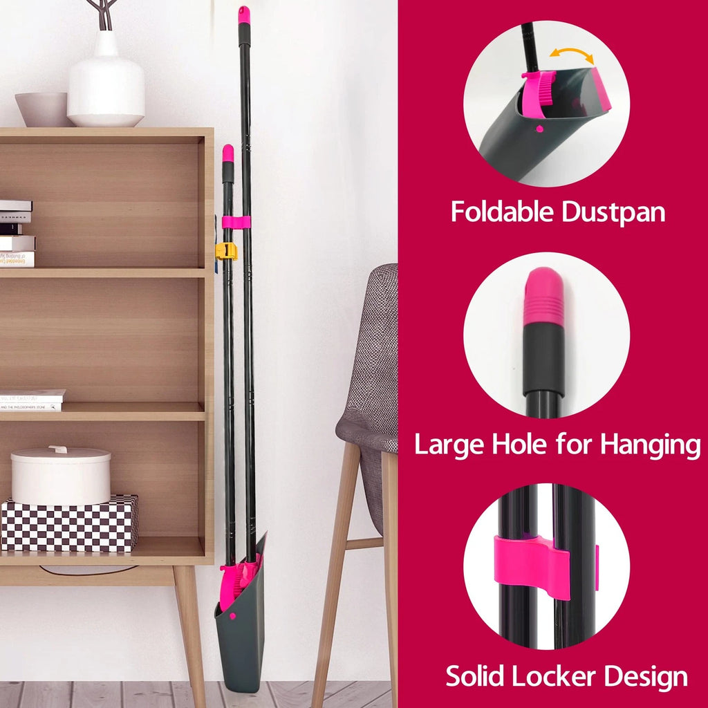 Broom with Dustpan Combo Set Long Handle Lightweight Indoor Broom Set Upright...