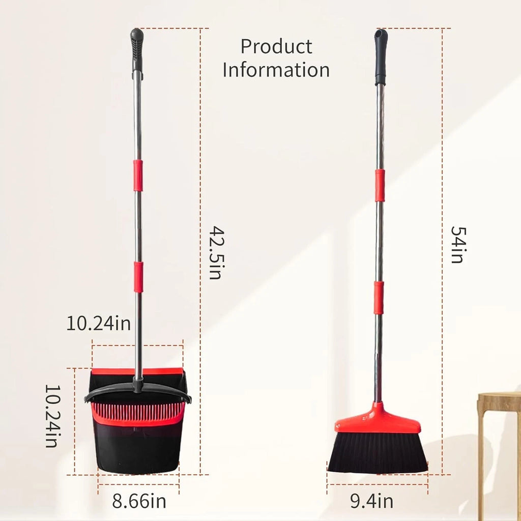 Broom with Dustpan Combo Set 54" Long Handle Adjustable