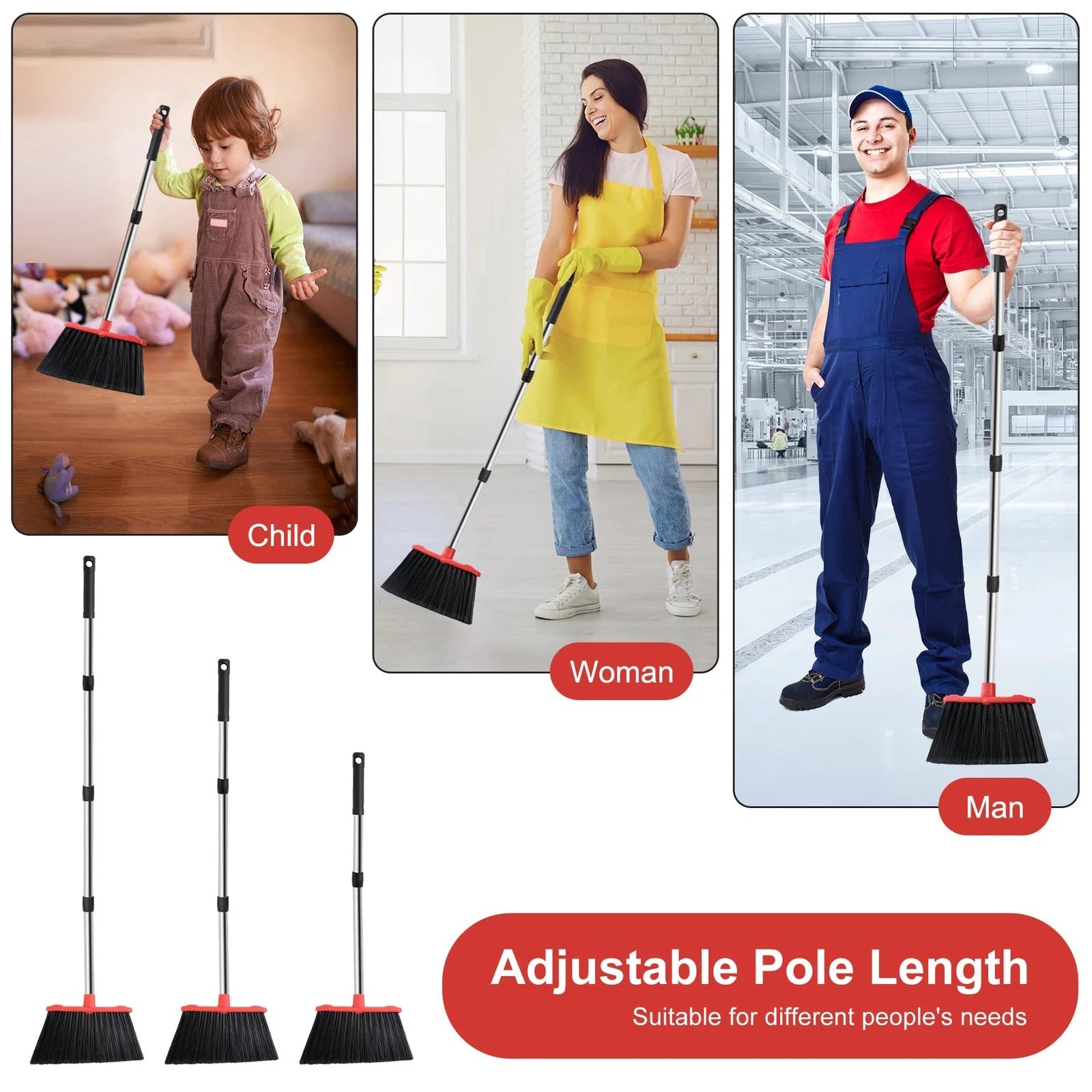 Large Upright Broom and Dustpan, Heavy Duty Dust Pan with 51" Long Handle for...