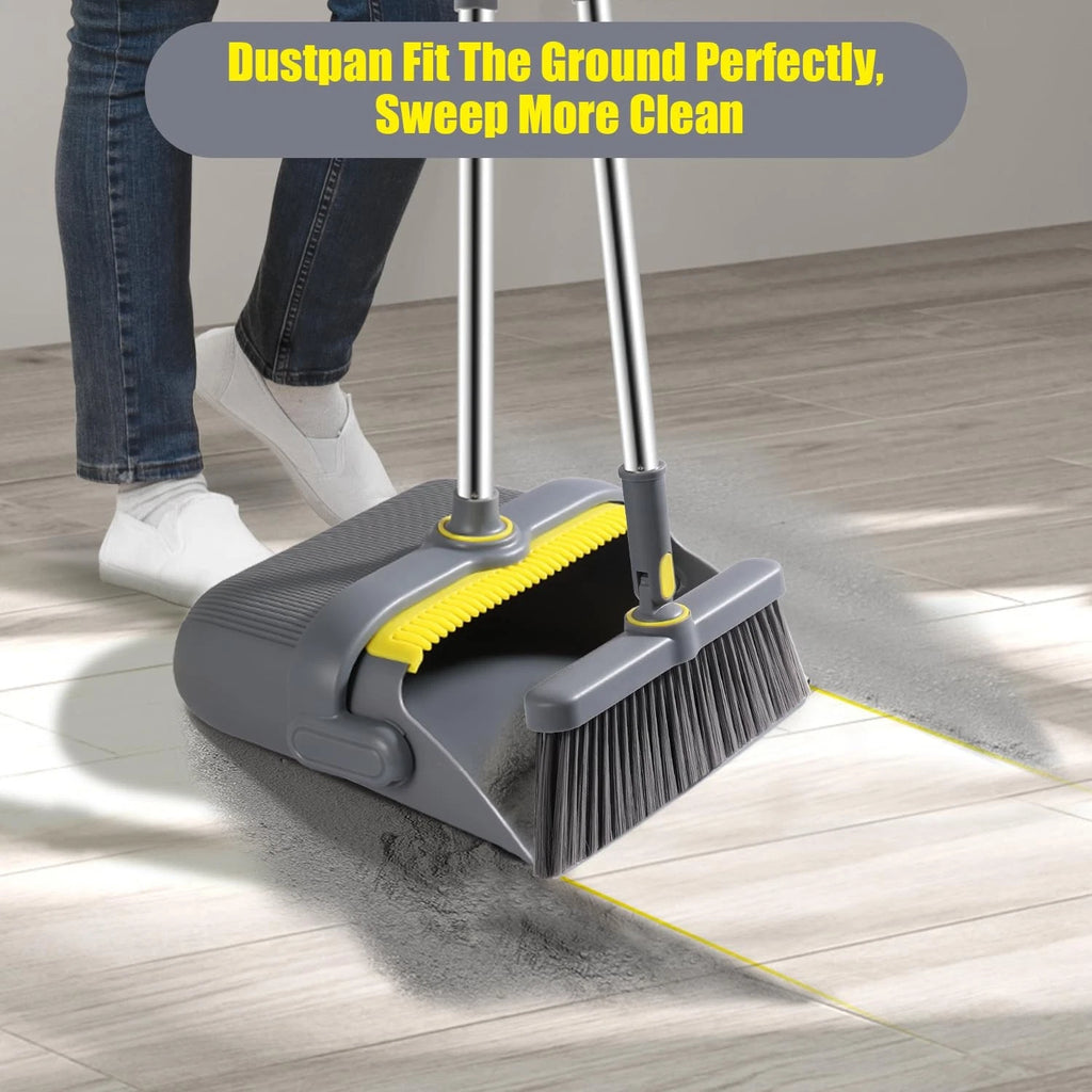 Broom and Dustpan Set with 54" Long Handle, Windproof Stand Up Dustpan with B...